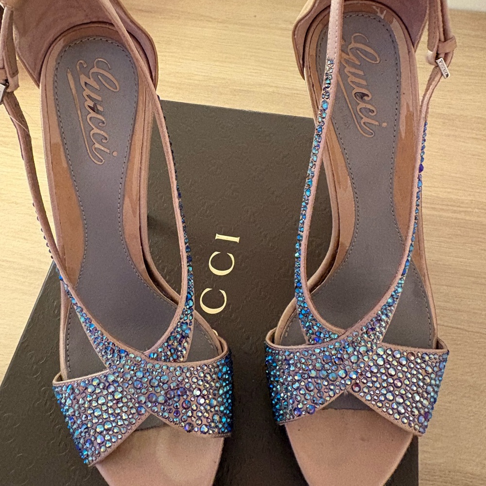 Gucci Women's Sofia Etoile Tan and Blue Embellished Sandals